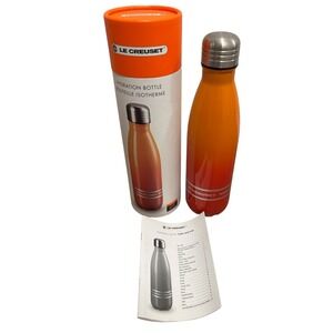 NEW Le Creuset Volcanic Hydration Bottle 17oz Insulated Stainless Orange Red